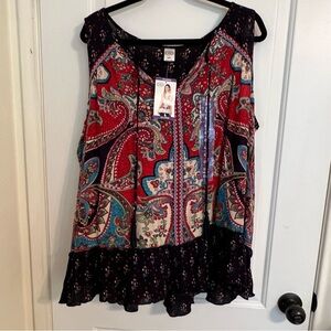 Bila Red and Blue Paisley Blouse